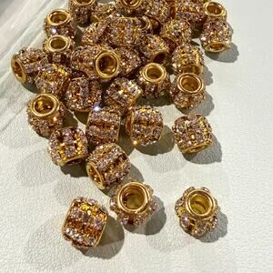 38 pcs, 8mm Gold Plated Crystal Sparkling Rhinestone 4mm Hole Jewelry Beads